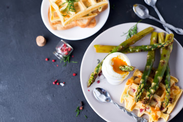 Breakfast with egg and a cup of coffee