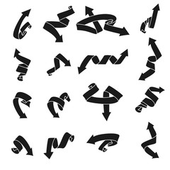 Collection curly black arrows. Set pointer element for design