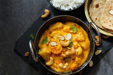 Vegetable or Navratan Korma - Indian Mixed Veg Curry served with Roti and rice