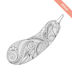 Vector illustration cartoon zucchini with floral ornament. Coloring book page. Decorative element.