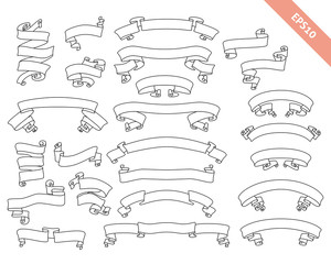 Curved outlines ribbons vector collection isolated on white background.