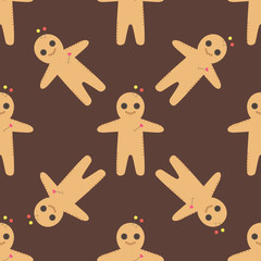 Voodoo doll seamless pattern punishment spirituality anger magic toy halloween needle witchcraft horror vector illustration.
