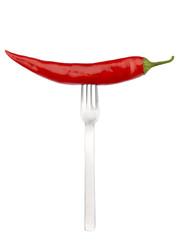 Fototapeta na wymiar Red bitter pepper with a table fork