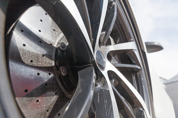 Close up of rims from a sports car