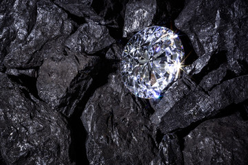 Diamond in amongst pieces of Coal - obrazy, fototapety, plakaty