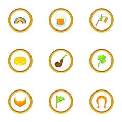 Happy St Patricks day icons set, cartoon style
