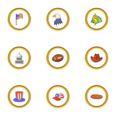 Fototapeta premium American icons set, cartoon style