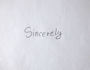 Sincerely Handwritten On Paper