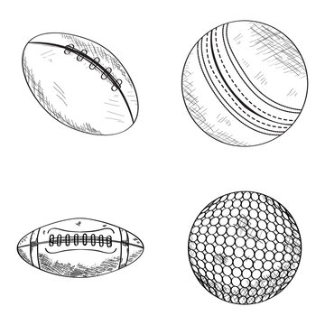 Set of sketches of sport balls, Vector illustration
