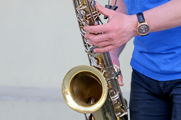 Boy playing the saxophone