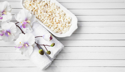 SPA setting with orchid flower and bath salt