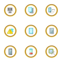 Smartphones service icons set, cartoon style
