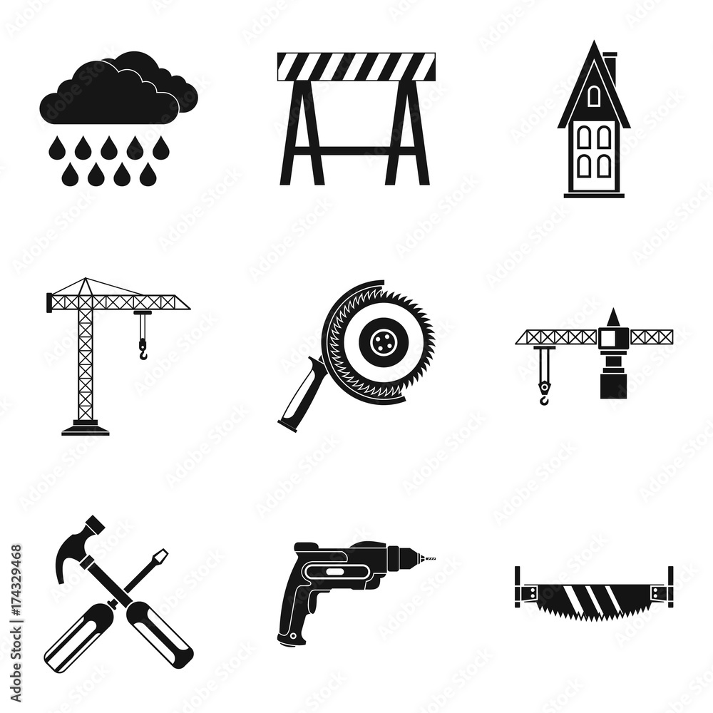 Poster building tool icons set, simple style