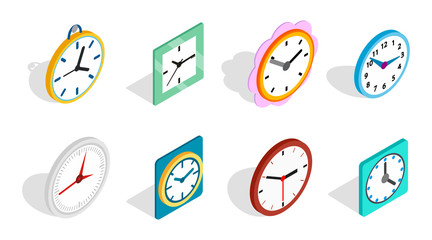 Clock icon set, isometric style