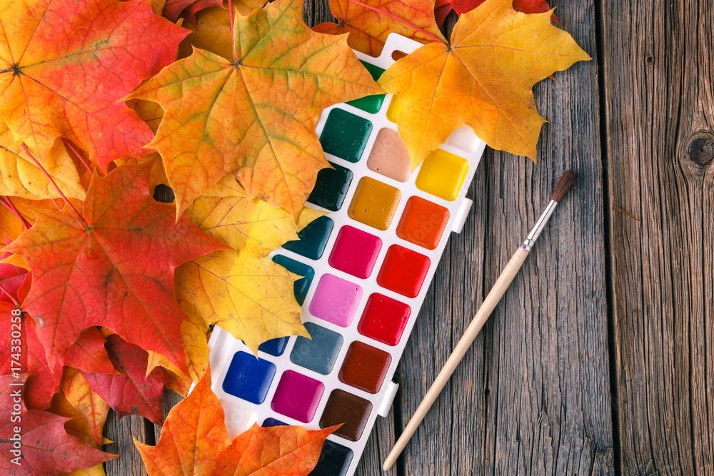 Canvas Prints art workplace in fall maple leaves.