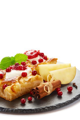 Sweet homemade apple cake with cinnamon and pear