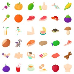 Slim icons set, cartoon style