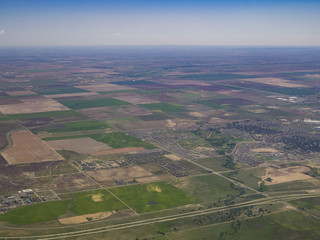 Aerial view of Aurora, view from window seat in an airplane