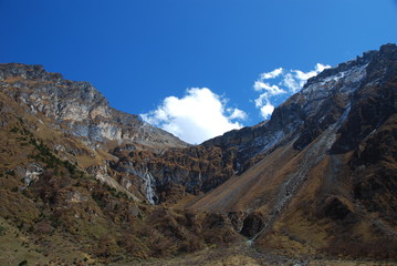 Fototapeta na wymiar Mountain Peaks in Bhutan in the Himalayas