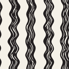Decorative seamless pattern with handdrawn doodle lines. Hand painted grungy wavy stripes background. Trendy freehand texture 