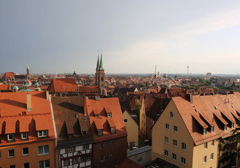 Obraz premium Panorama of Nuremberg city in Germany in Central Europe with roo