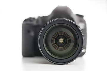 Professional camera with lens.