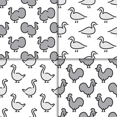 Set of vector seamless patterns with animals and birds. Children vector patterns for printing on fabric in the printing industry and as the background