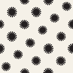 Vector seamless sunburst shapes freehand pattern. Abstract background with round brush strokes. Hand drawn texture