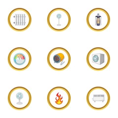 Conditioning icons set, cartoon style