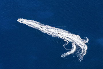 traces of the boats on the water, view from above