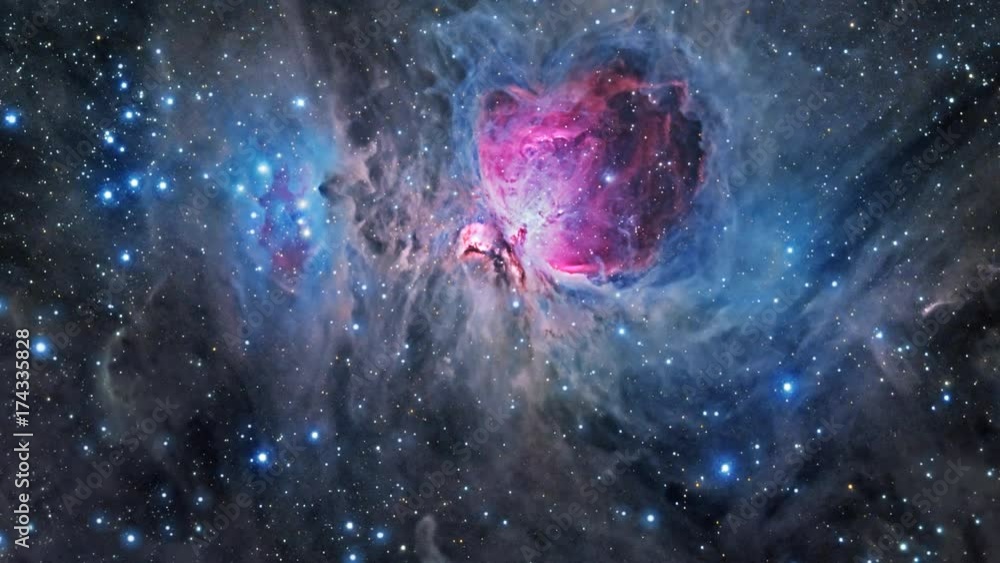 Wall mural flying through the orion nebula. 4k uhd animation rendered at 16-bit color depth. broadcast quality.