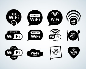 Free wifi  logo set. Free wifi signs set. Wifi symbols. Wireless Network icons. Wifi zone. Modern UI website navigation. Isolated Vector illustrations. - obrazy, fototapety, plakaty