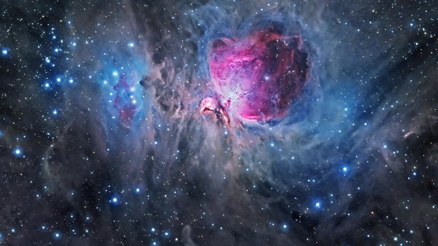 Flying through the Orion Nebula. 4K UHD animation rendered at 16-bit color depth. Broadcast quality.