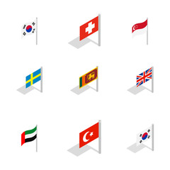 Country flag icon set, isometric style