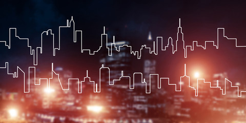 Naklejka premium Background conceptual image of night illuminated town as symbol 