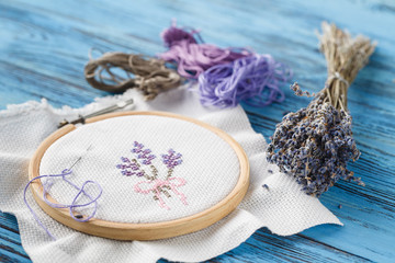 Female hobby concept, handmade embroidery