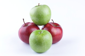 Red and green apples on a white background isolated for designer