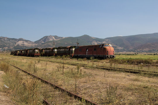 Abandoned and broken czech railway train left in Albania for decay and corrosion