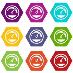 Speedometer icon set color hexahedron
