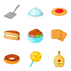 Fritter icons set, cartoon style