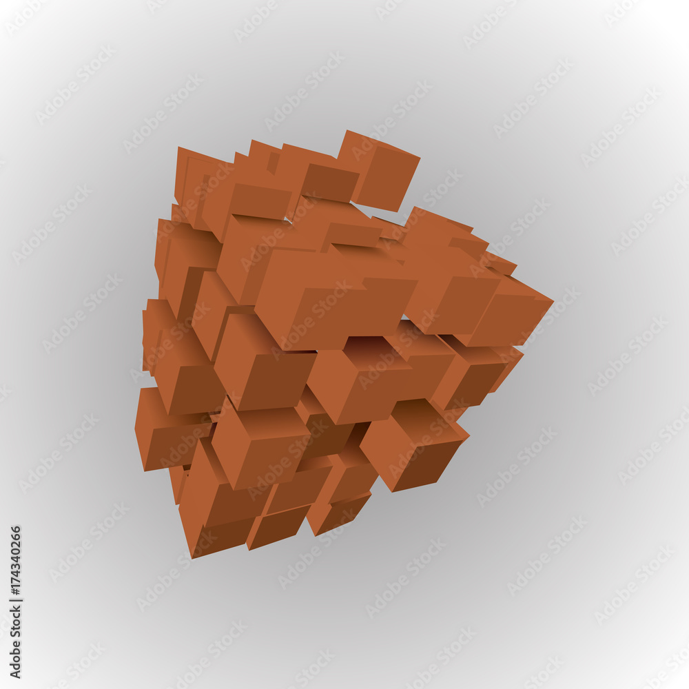 Poster 3d illustration of basic geometric shapes. an array of brown cubes on a light background.