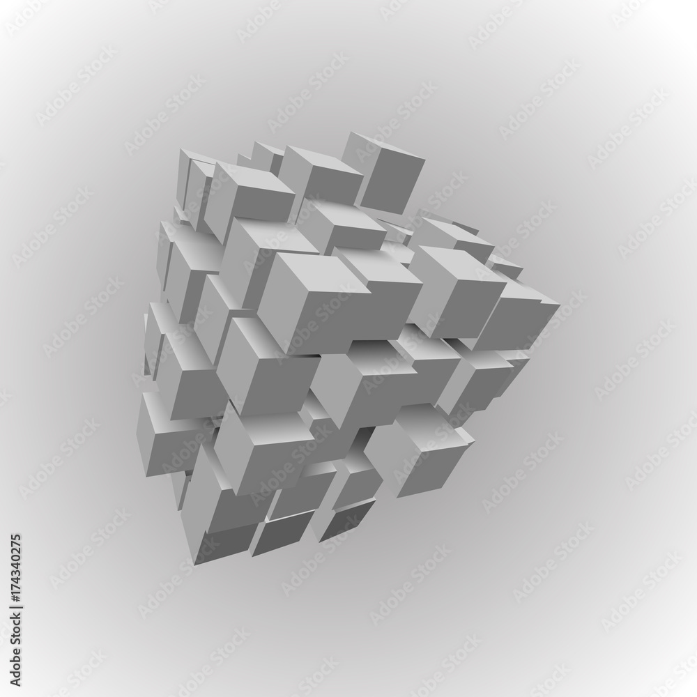Poster 3d illustration of basic geometric shapes. an array of cubes on a light background.