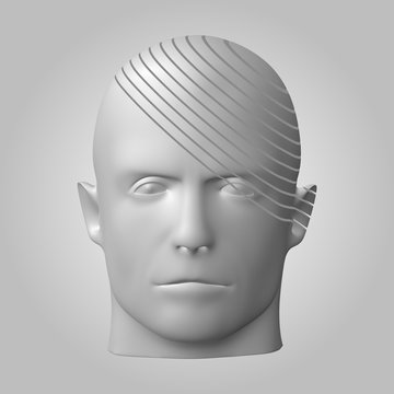 Broken head, 3d illustration. The split face of a person