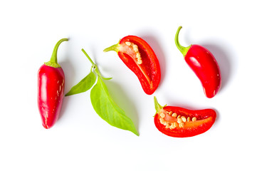 Red jalapenos peppers on white background