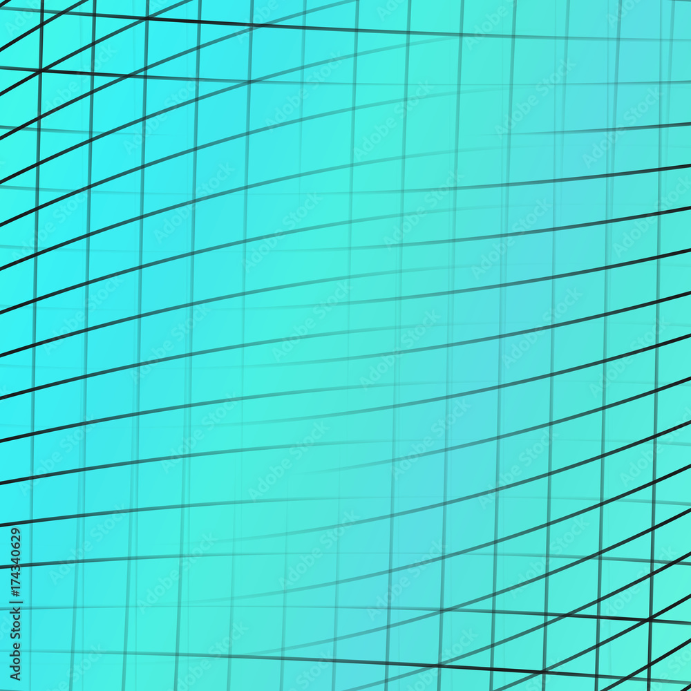 Poster geometrical abstract background - light blue graphic design from curved angular line grid