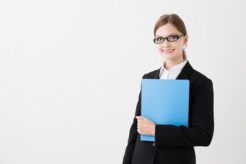 portrait if young businesswoman isolated on white background