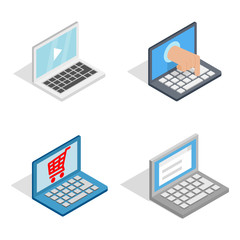Laptop icon set, isometric style