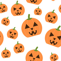 Template of seamless pattern with carved pumpkins. Concept of Halloween illustration.