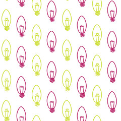 Hand drawn seamless pattern with light bulb, heart. Light bulb lamp icon.