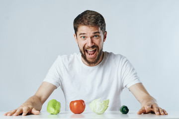 Fototapeta premium emotions, joy, vegetables, fresh, male, vegetarian